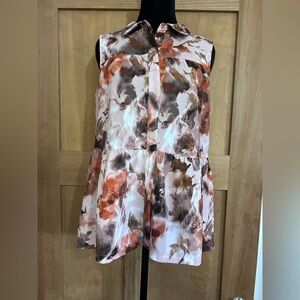 Floral Buttoned Blouse with Mandarin Collar